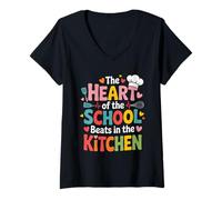 Donna Divertente Scuola Cucina Cuore Chef Amore Cuoco Personale Maglietta con Collo a V
