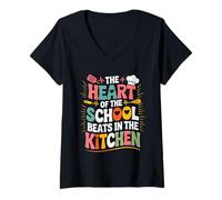 Donna Divertente Scuola Cucina Cuore Chef Amore Cuoco Personale Maglietta con Collo a V