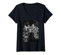 Donna Divertente Selfie Corvo con Fantasmi Foresta Infestata Halloween Maglietta con Collo a V