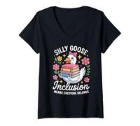 Donna Divertente Silly Goose Inclusione Tutti Appartiene Detto Umorismo Maglietta con Collo a V
