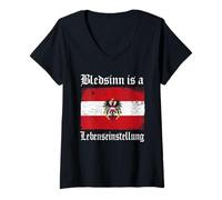 Donna Divertente Slogan umoristico Austriaco Bledsinn è Un Lebenseinstellung Maglietta con Collo a V