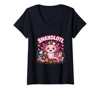Donna Divertente Snaxolotl Snack Axolotls Dolce Ciambella Biscotto Gelato Maglietta con Collo a V
