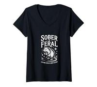 Donna Divertente Sobrio E Feral Vivere Selvaggio E Pulito Detto Maglietta con Collo a V