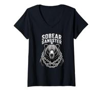 Donna Divertente Sobrio SOBEAR Gangster Bear NA Achiever Sobriety Maglietta con Collo a V