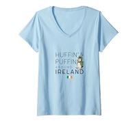 Donna Divertente Souvenir Irlandese con Huffin e Puffin in Irlanda Maglietta con Collo a V