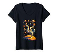 Donna Divertente Spazio Breakdance Scherzo Astronauta Galassia Umorismo Discoteca Divertimento Maglietta con Collo a V