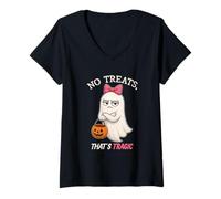 Donna Divertente Spirito di Halloween No Treats That è tragico Maglietta con Collo a V