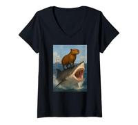 Donna Divertente squalo Capibara amante degli animali Zoo Day Ragazzi Ragazze Bambini Maglietta con Collo a V