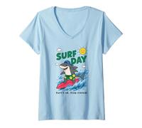 Donna Divertente squalo Surf Vacanze estive Surf Giorno Ragazzi Ragazze Maglietta con Collo a V