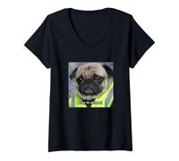 Donna Divertente Stanco Triste Pug Dog Worker Meme sfocato Maglietta con Collo a V