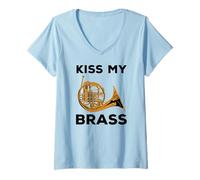 Donna Divertente suonatore di Corno Francese Maglietta con Collo a V