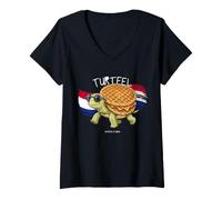 Donna Divertente Tartaruga e STROOPWAFEL dai Paesi Bassi Maglietta con Collo a V