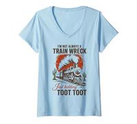 Donna Divertente Treno relitto Toot Toot Solo Scherzando Umorismo Citazione Vintage Maglietta con Collo a V