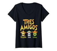 Donna Divertente Tres Amigos Tequila Sale Lime Cinco De Mayo Fiesta Fun Maglietta con Collo a V