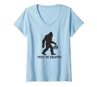 Donna Divertente Trucco o Squatch Bigfoot Halloween Costume Zucca Maglietta con Collo a V
