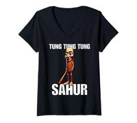 Donna Divertente tung tung tung sahur italiano brainrot gen z Maglietta con Collo a V