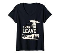 Donna Divertente UFO Alien Retro Fantascienza Area 51 Grafica Cospirazione Maglietta con Collo a V