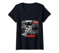 Donna Divertente UFO Cat News Shirt Alien Abduction Ultime notizie Maglietta con Collo a V
