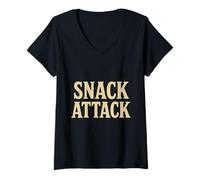 Donna Divertente Umorismo Testo Persone Divertenti Divertente Cibo Amanti Snack Attack Maglietta con Collo a V