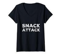 Donna Divertente Umorismo Testo Persone Divertenti Divertente Cibo Amanti Snack Attack Maglietta con Collo a V