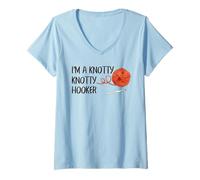 Donna Divertente Uncinetto I'm A Knotty Knotty Hooker Crochet Knitting Maglietta con Collo a V