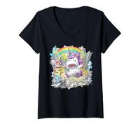 Donna Divertente Unicorno Arcobaleno Kaiju Mostro Giapponese Maglietta con Collo a V