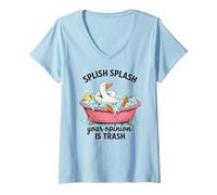Donna Divertente Vasca da Bagno a Forma di Oca Splash Mind Your Business Carino Maglietta con Collo a V