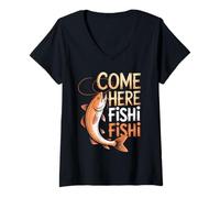 Donna Divertente Vieni Qui Fishi Fishi Fishi Fisher Padre Maglietta con Collo a V