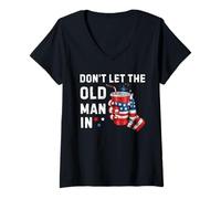 Donna Divertente Vintage Don't Let The Old Man in Retro Bandiera Americana Maglietta con Collo a V