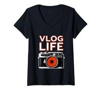 Donna Divertente Vlog Life Dicendo per I Creatori di Contenuti Maglietta con Collo a V