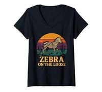 Donna Divertente Zebra Sull'Allentato Deserto Tramonto Safari Zoo Abbigliamento Maglietta con Collo a V