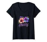 Donna Divertenti Colori del Pensiero per Il Giardinaggio e la Stagione dei Fiori Selvatici Maglietta con Collo a V