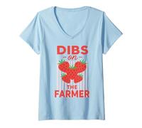 Donna Divertenti donne alla fragola di Dibs On The Farmer Maglietta con Collo a V