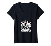 Donna Divertenti Spille da Bowling Fortunate con Scritta Strike Ball Maglietta con Collo a V