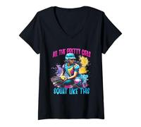 Donna Divertenti Tutte Le Belle Ragazze Si accovacciano Come Questo Softball Catcher Maglietta con Collo a V