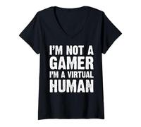 Donna Divertenti videogiochi Geek Non sono un giocatore Sono un umano virtuale Maglietta con Collo a V