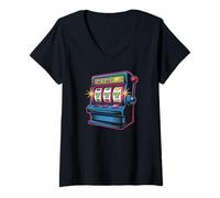 Donna Divertimento al casinò con slot machine Lucky 777 Maglietta con Collo a V