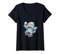 Donna Divertimento sullo Skateboard Yeti Snowball Maglietta con Collo a V