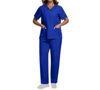 Donna Divisa Sanitaria Scollo a V Senza Taglio Unisex Elastica Uniforme Sanitaria Set con Casacca e Pantalone Divise Sanitarie Divisa Infermiere Scrub Medico Donna Divise Estetista Uniforme