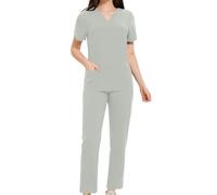Donna Divisa Sanitaria Scollo a V Senza Taglio Unisex Elastica Uniforme Sanitaria Set con Casacca e Pantalone Divise Sanitarie Divisa Infermiere Scrub Medico Donna Divise Estetista Uniforme