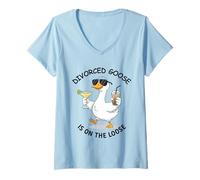 Donna Divorced Goose Is On Loose Fun Summer Vibes Duck Design Maglietta con Collo a V