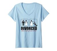 Donna Divorziato, Meme con Figure stilizzate «La fine di Un Errore» Bride Groom Maglietta con Collo a V, Celeste, L