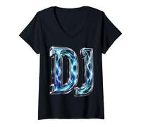 Donna DJ Diskjockey Club Disco Rave Psytrance Techno Goa House DnB Maglietta con Collo a V
