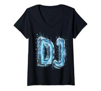 Donna DJ Diskjockey Club Disco Rave Psytrance Techno Goa House DnB Maglietta con Collo a V