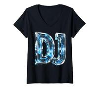 Donna DJ Diskjockey Club Disco Rave Psytrance Techno Goa House DnB Maglietta con Collo a V