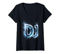 Donna DJ Diskjockey Club Disco Rave Psytrance Techno Goa House DnB Maglietta con Collo a V