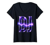 Donna DJ Diskjockey Club Disco Rave Psytrance Techno Goa House DnB Maglietta con Collo a V