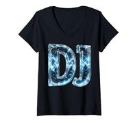 Donna DJ Diskjockey Club Disco Rave Psytrance Techno Goa House DnB Maglietta con Collo a V