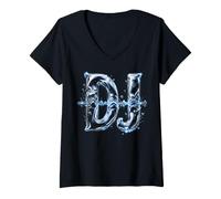 Donna DJ Diskjockey Club Disco Rave Psytrance Techno Goa House DnB Maglietta con Collo a V