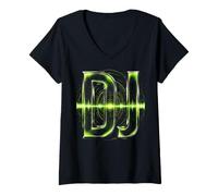 Donna DJ Diskjockey Club Disco Rave Psytrance Techno Goa House DnB Maglietta con Collo a V